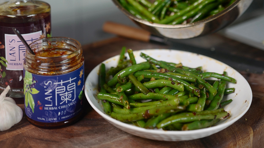 Asian Stir-Fry Green Beans with Lan's Szechuan Herbal Chili Sauce